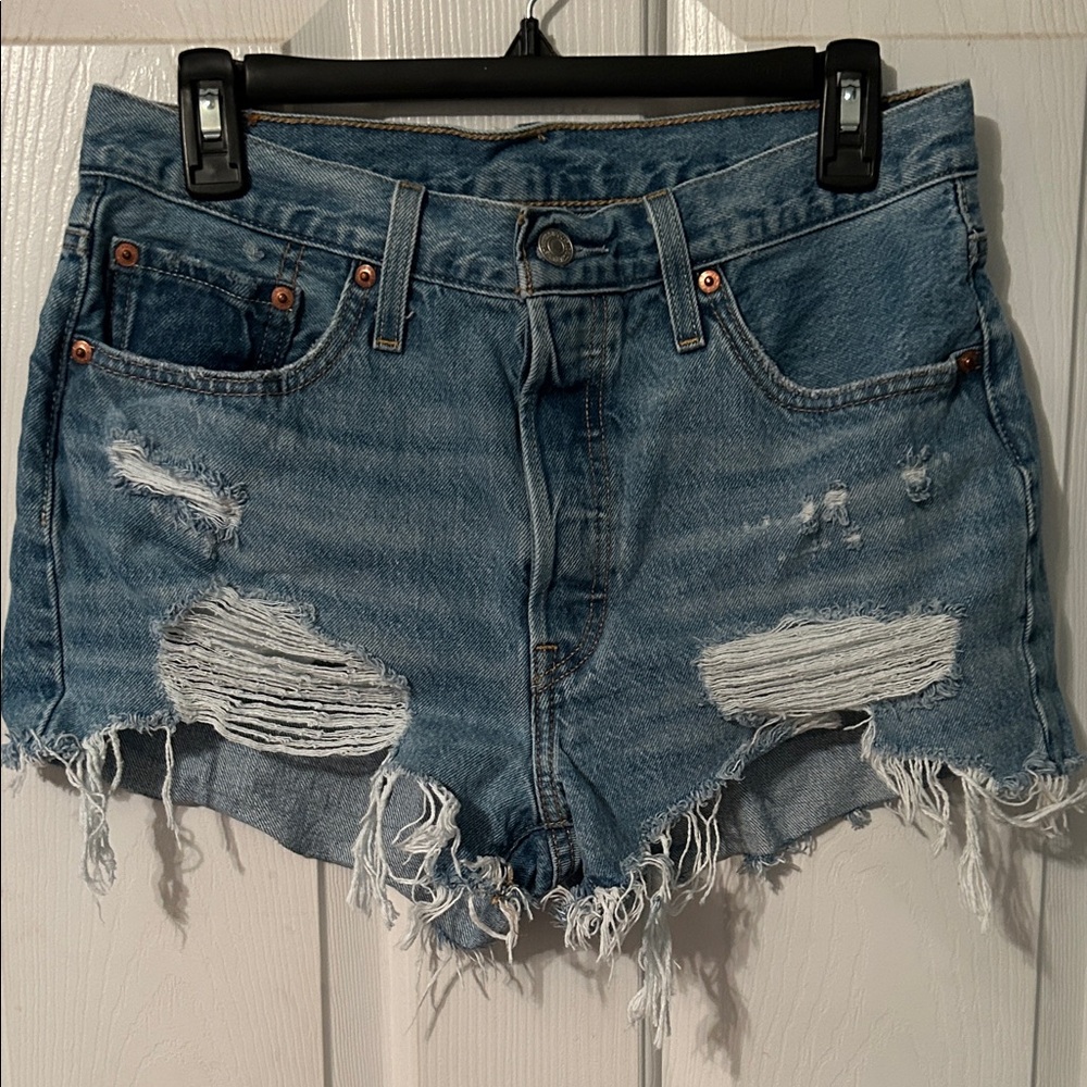 Levi's Blue Distressed Jean Shorts